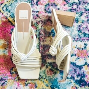 Dolce Vita Cream Lace Knotted Slip On Block Heels